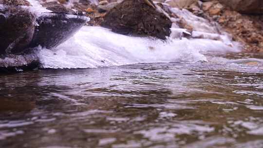 初春 冰雪融化 解冻 冰层 流水 融冰 河流