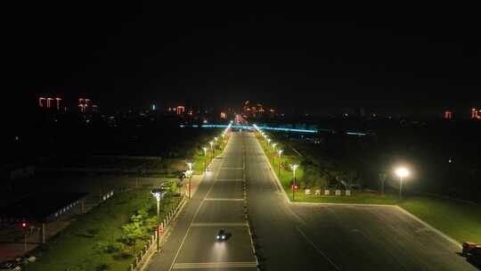 夜晚道路航拍马路公路交通晚上城市道路夜景