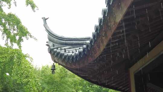 苏州园林雨季下雨素材实拍