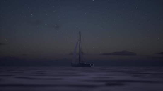 星辰大海帆船游艇海面日出长焦夜转日延时