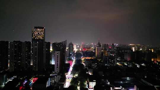 航拍山东淄博城市夜景