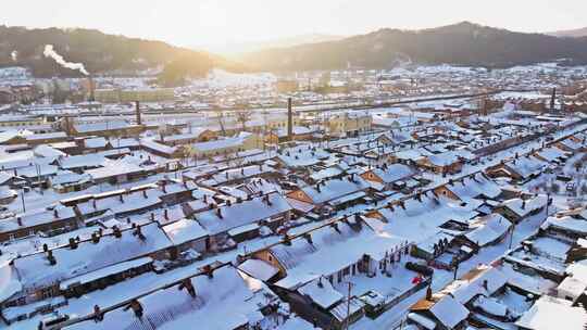 中国黑龙江冬季横道河子小镇雪乡航拍