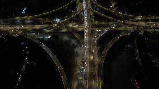 南京双桥门立交夜景交通航拍视频素材模板下载