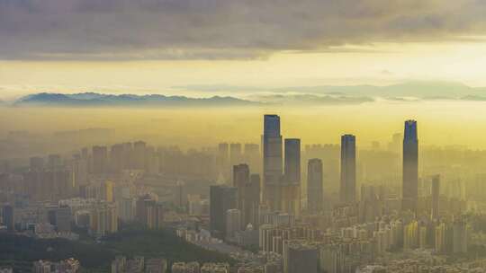 南宁青秀山景区航拍朝霞日出美景