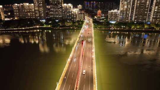 漳州战备大桥航拍九龙江西溪夜景城市风光