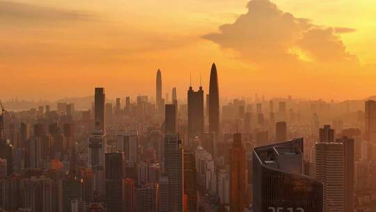 深圳城市建筑日落日出全景