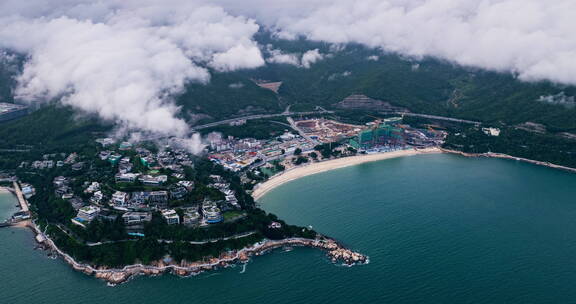 4k延时航拍深圳小梅沙大梅沙风起云涌