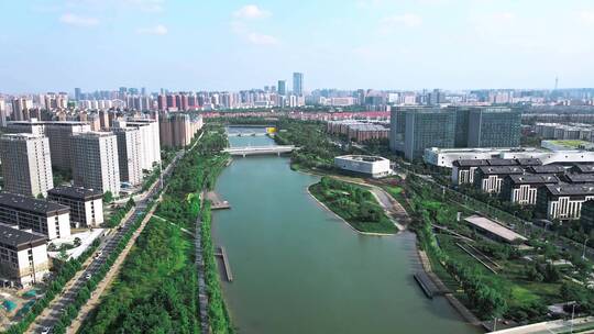 郑州金水河航拍 城市环境 郑州城市空镜头视频素材模板下载