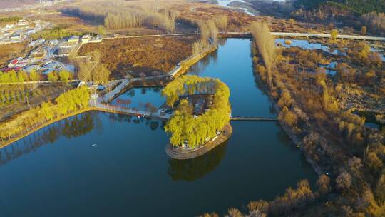 北京怀柔怀九河下游湿地秋季风光航拍视频