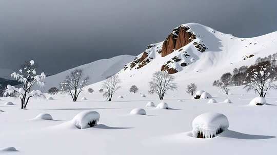 冬至冬季立冬入冬雪景4K