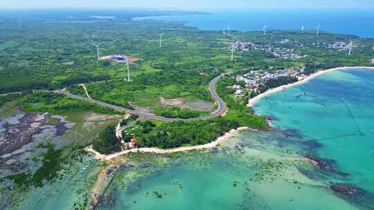 航拍海南环岛公路海洋森林海岸与海岸线航拍