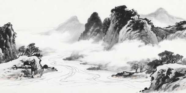 超宽屏水墨山水画卷