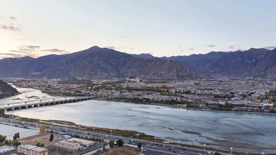 拉萨市区全景航拍 布达拉宫 拉萨河