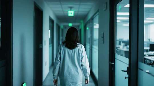穿白大褂女性行走在走廊