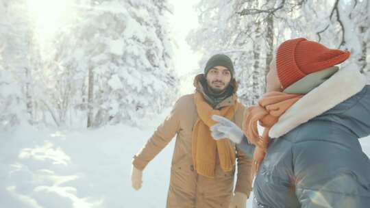 男人，女人，走路，雪