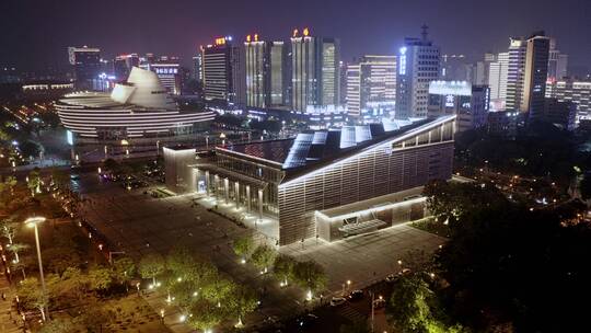 东莞展览馆和玉兰大剧院夜景航拍