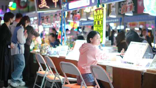 浙江省杭州市武林夜市商圈夜晚夜景逛街购物