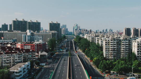 航拍上海城市道路