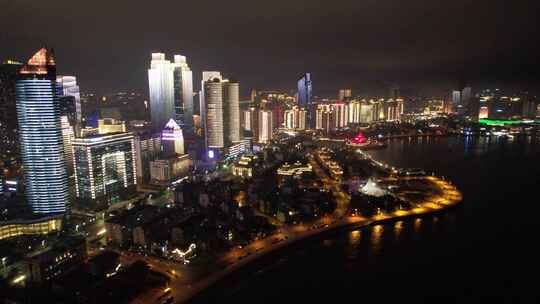 山东青岛浮山湾城市天际线夜景风光航拍