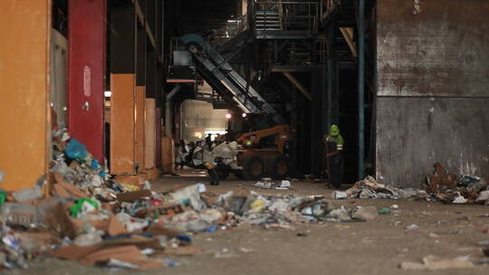 一个翻斗车在回收中心捡垃圾视频素材模板下载