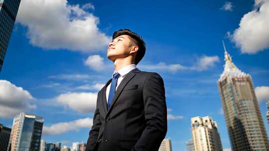 商务精英仰望城市未来