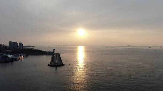 青岛 海上 日出 彩霞 航拍