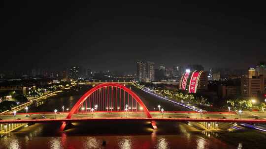 四川德阳夜景德阳彩虹桥夜景航拍