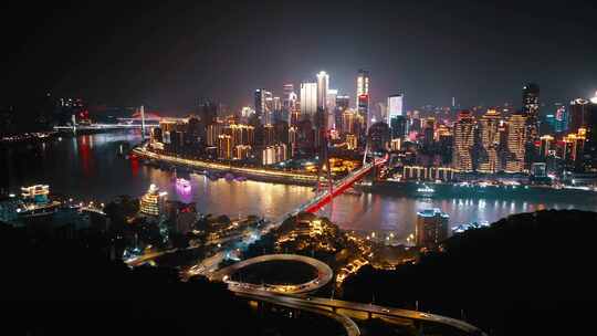 重庆东水门大桥夜景航拍