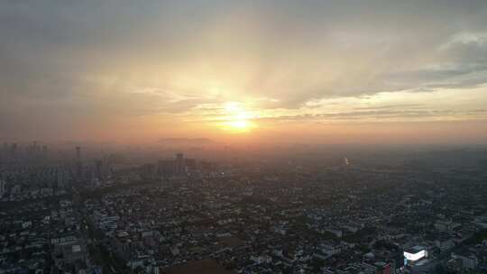 苏州晚霞夕阳夜幕降临航拍