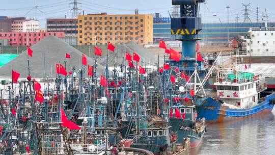 滨州港禁渔期渔港渔船停靠开渔节航拍