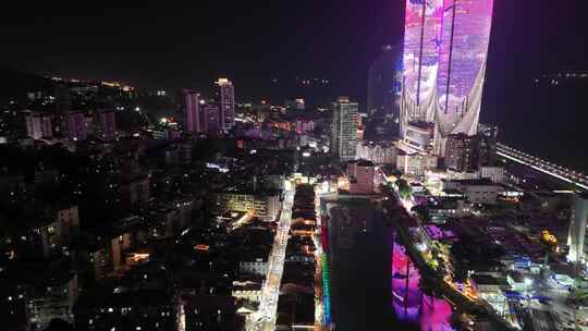 福建厦门城市夜景灯光航拍