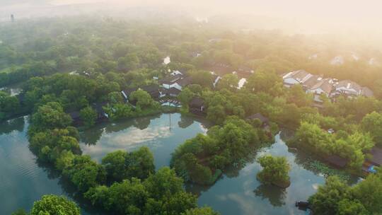 杭州西溪湿地初夏晨雾美景航拍合集视频素材模板下载