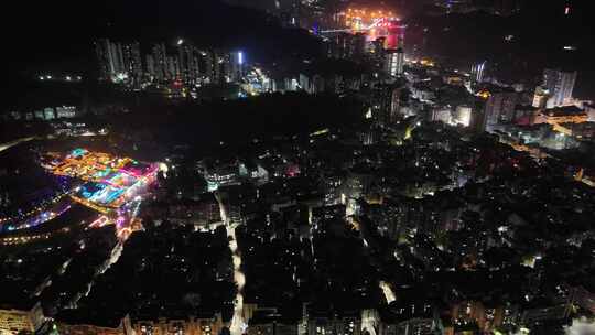 广西梧州城市大景万家灯火夜景航拍