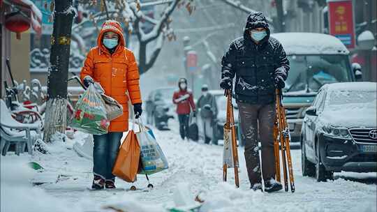 城市冬天的大雪街景ai素材原创