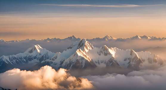 雪山云雾阳光山峰云海日出自然生态环境风景