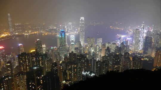 香港CBD建筑夜景航拍视频