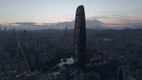 DLOG深圳地标建筑京基100大厦全景日落霞光