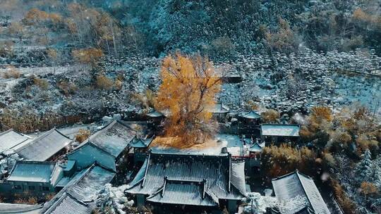 航拍西安秦岭终南山古观音禅寺雪景风光