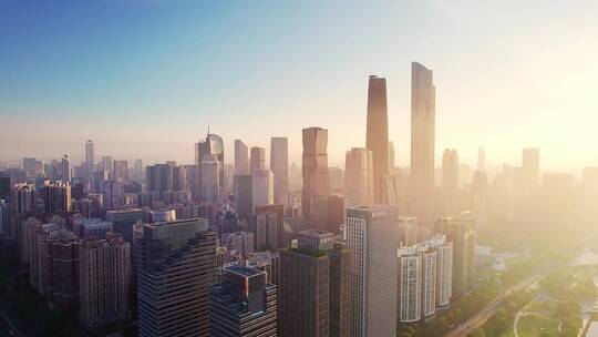航拍夕阳下广州市区现代城市都市风光视频素材模板下载
