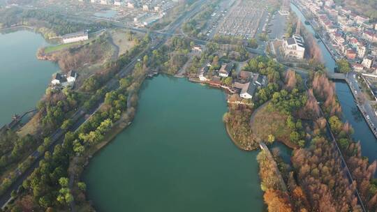 杭州市湘湖老虎洞景区春色航拍视频素材模板下载