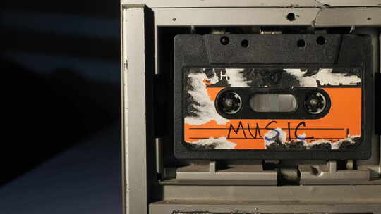 旧录音机盒式里转动的磁带视频素材模板下载