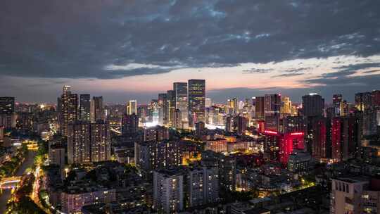 四川成都太古里城市大景日转夜航拍延时