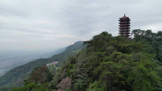 重庆北碚缙云山观景塔人文景观航拍