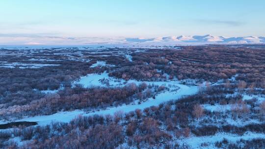 航拍内蒙古根河湿地雪景