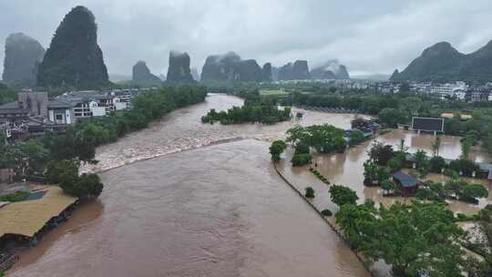 桂林夏季暴雨洪水航拍