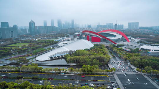 南京_南京奥林匹克体育中心_日转夜景延时视频素材模板下载