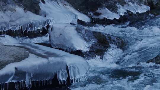 冰河流水河流结冰寒冷春天冰雪融化视频素材模板下载