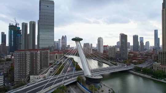 天津海河风景津湾赤峰桥城市风光航拍