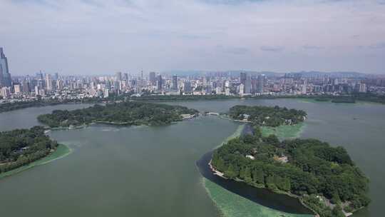 江苏南京玄武湖城市天际线航拍视频素材模板下载