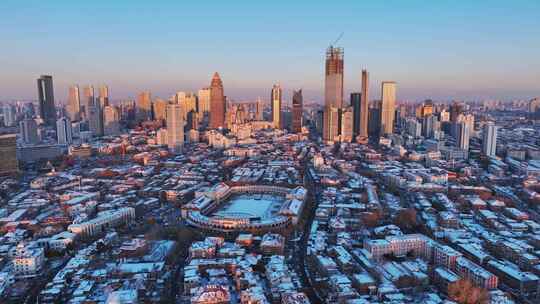 天津五大道民园广场雪景航拍